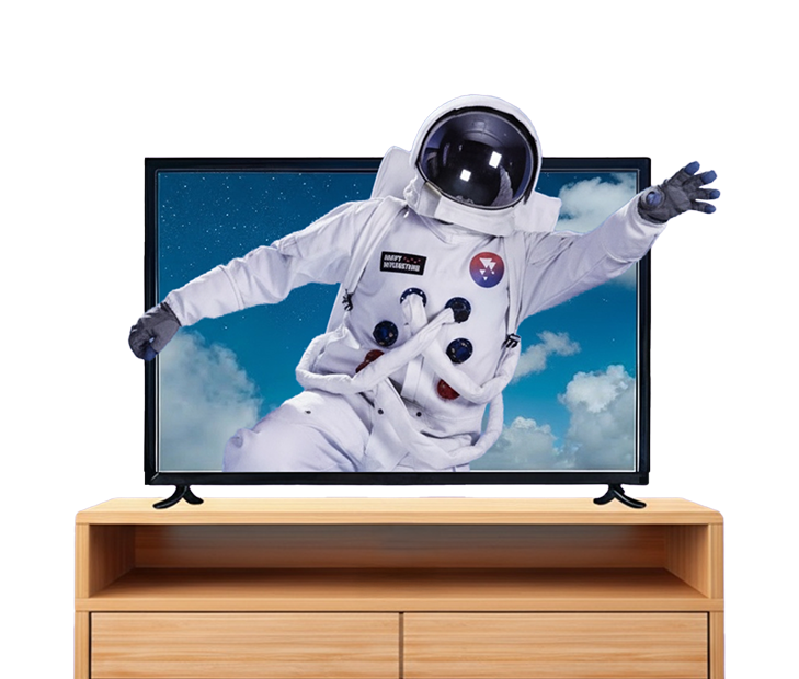 An astronaut reaching out of a TV